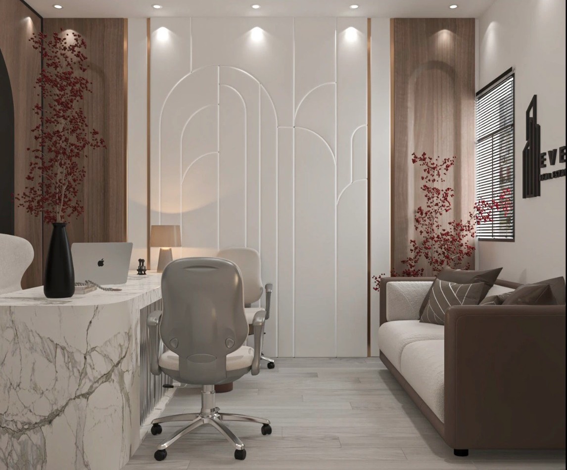 Modern Office with Geometric Wall Design